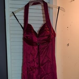 Blondie Nites Red Halter Evening Dress